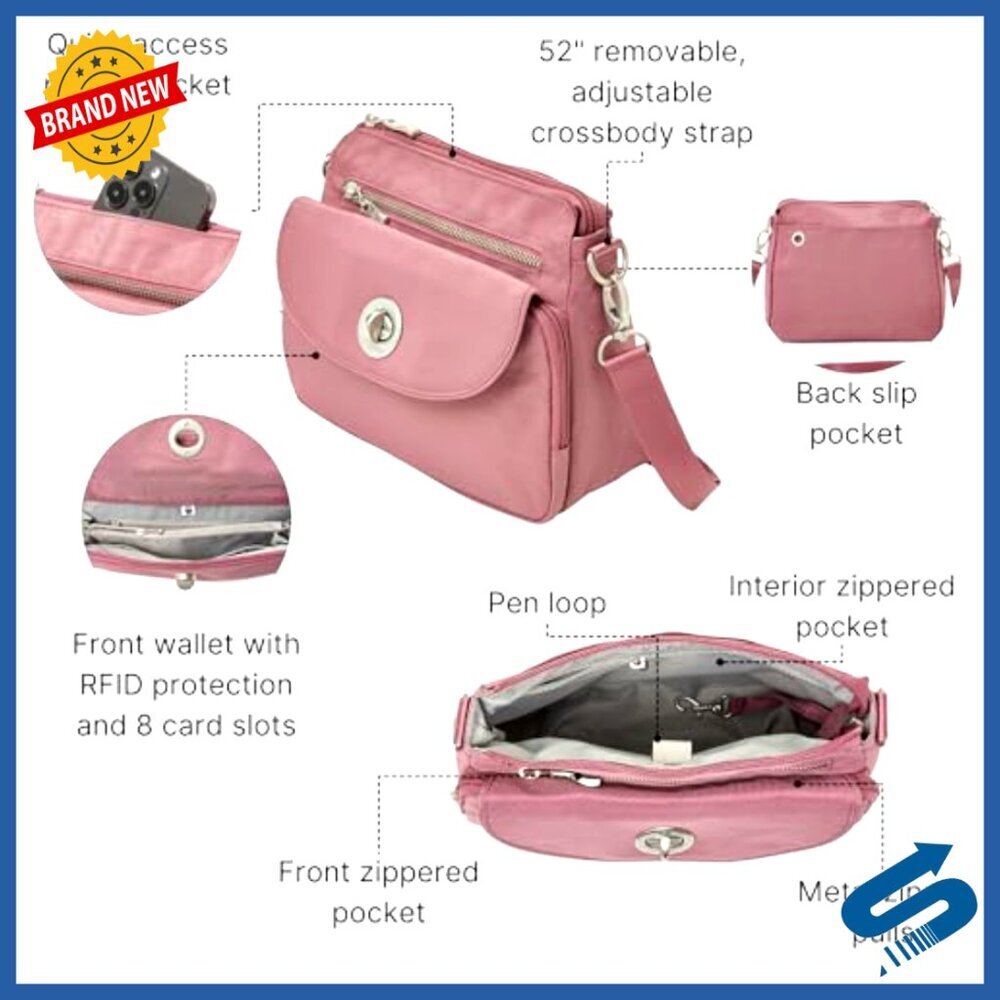 Lightweight Crossbody Travel Purse RFID Water-Resistant Organization Adjustable - Picture 4 of 7